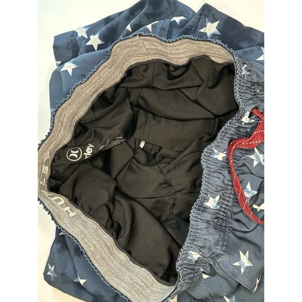 Hurley Men's Swim Trunks Small Blue Star Print Tie Dye Mesh‎ Lined Drawstring